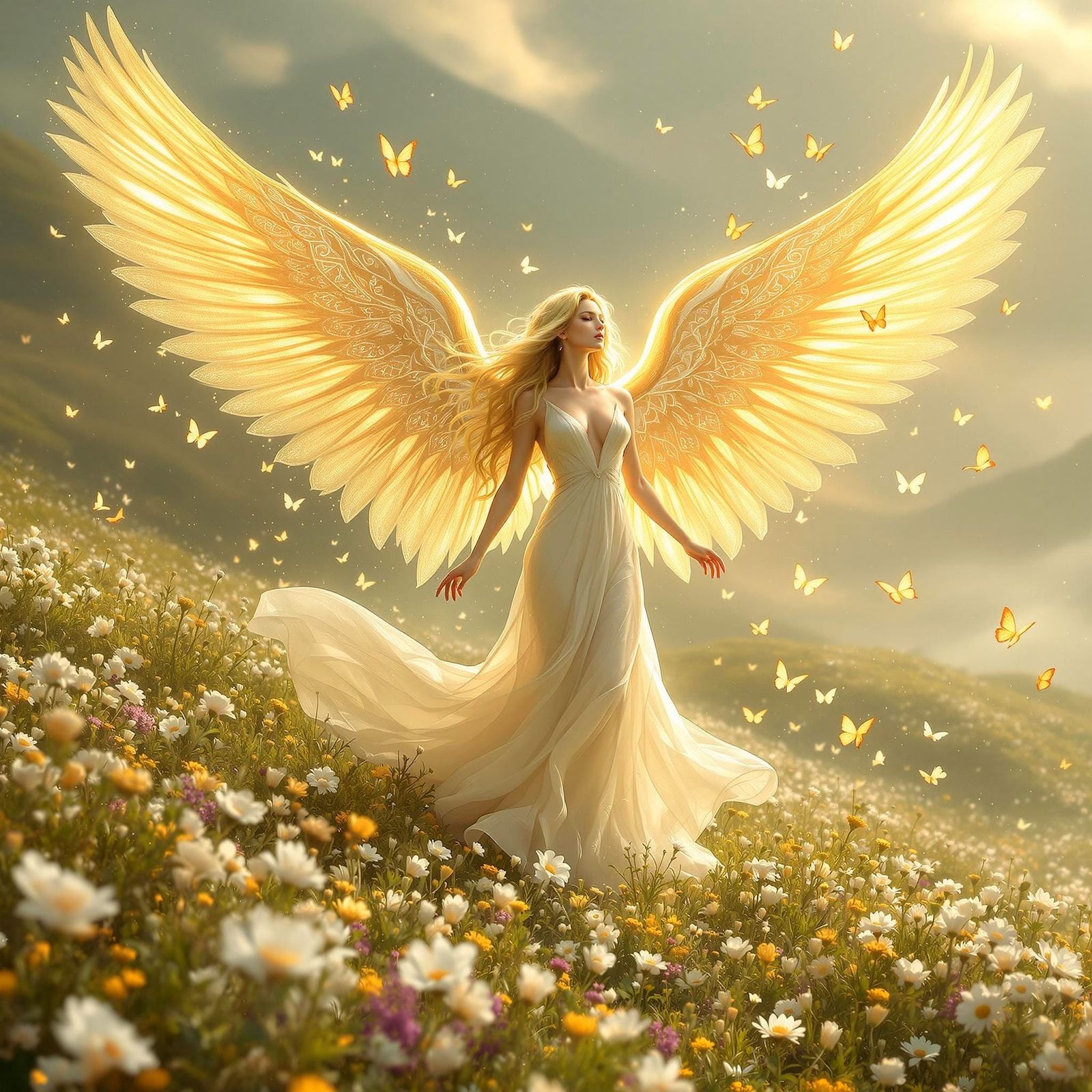Ethereal Angel Woman in Morning Breeze