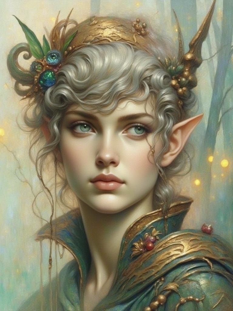 Majestic Elf in Moonlit Forest: Whimsical Fantasy Art