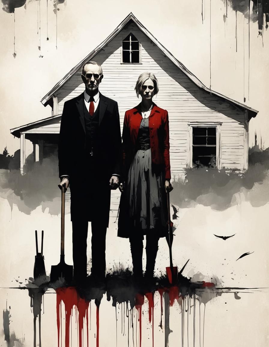 Modern American Gothic Art in Graphic Style