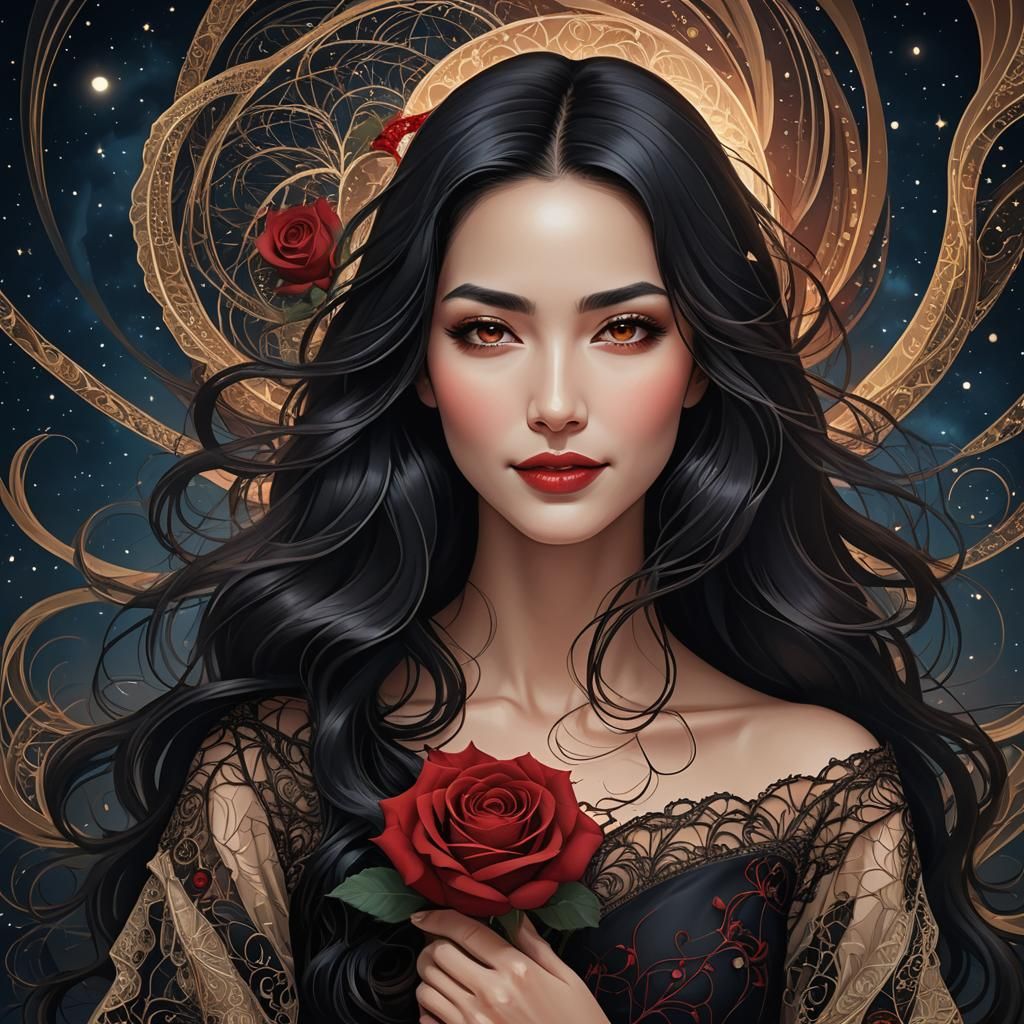 Woman with Rose Portrait in Abstract Style