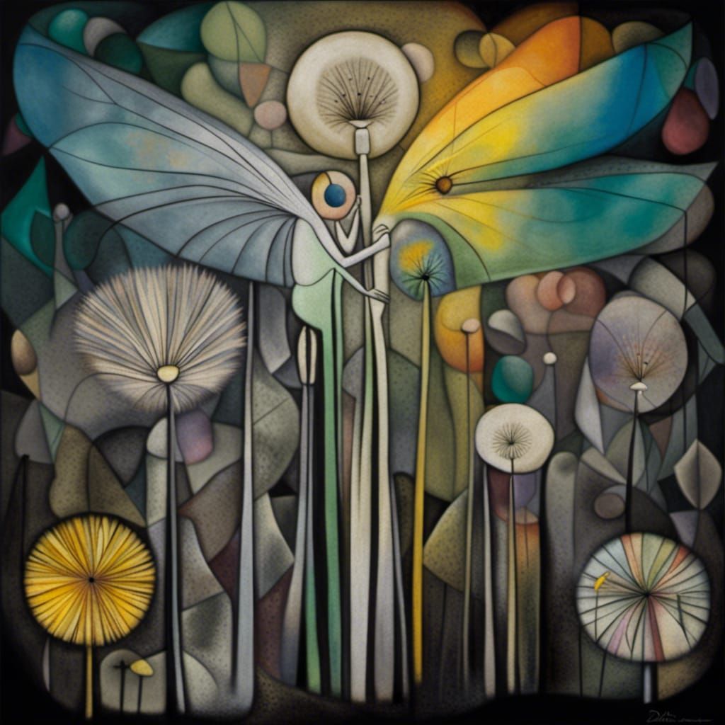 Dandelion Dreamscape: Winged Fairies in Surreal Art Style