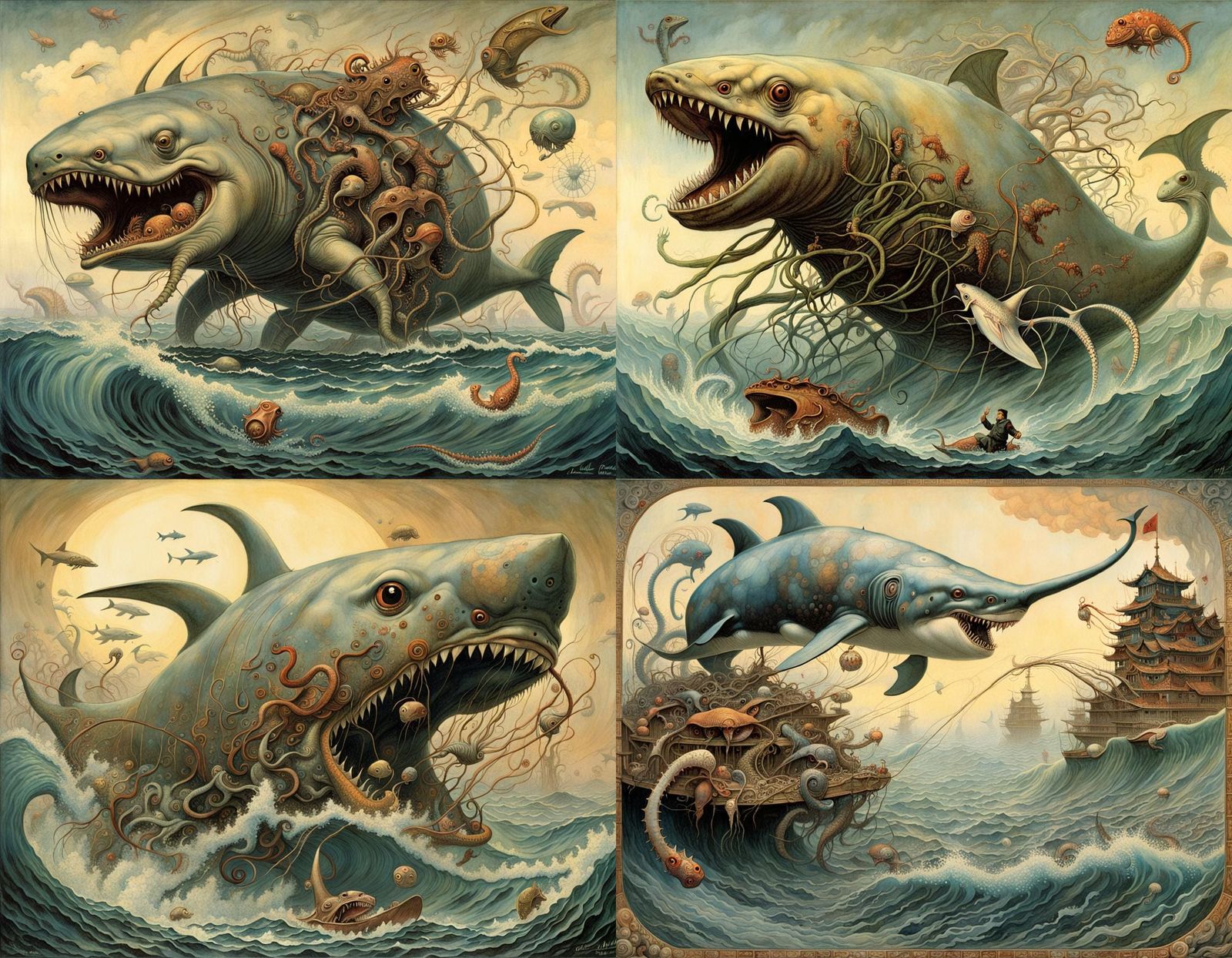 Hybrid Sea Creature Horror in Expressive Style