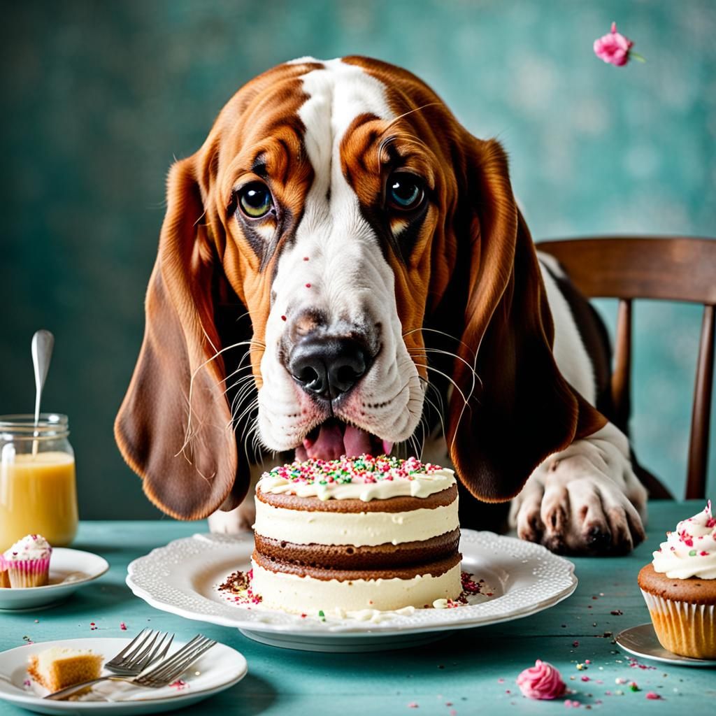 Basset Hound Covered in Cake