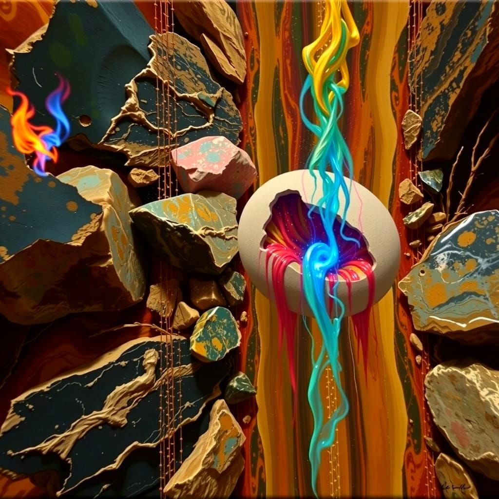 Vivid Molten Rock Landscape as Oil Painting