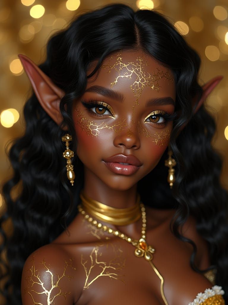 Cracked Porcelain Elf with Gold Kintsugi Accents