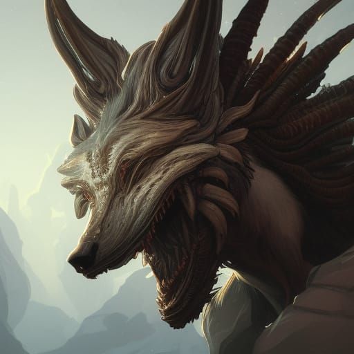 Hyperdetailed Alien Wolf Beast Portrait