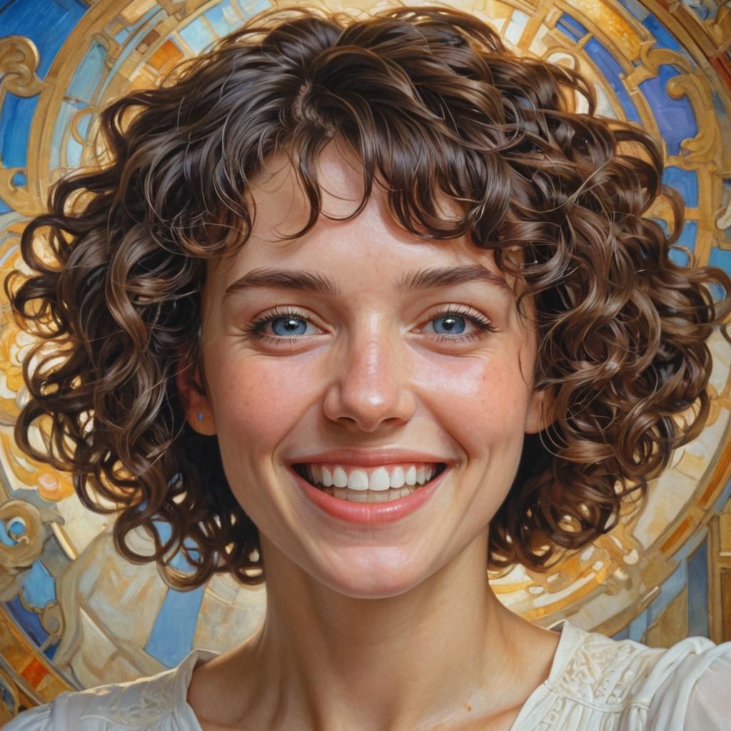 Laughing Woman Portrait in Art Nouveau Style