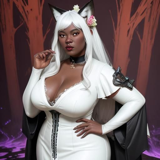 Fox Yokai Bride in Leather Gown, Dark Fantasy Art