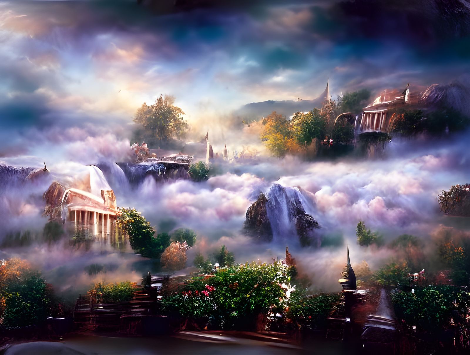 Ethereal Landscape Matte Painting in Kinkade Style