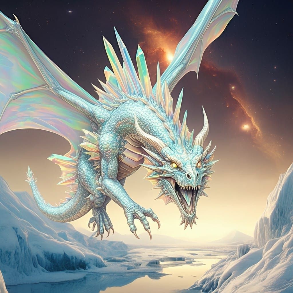 Opalescent Crystalline Dragon in Flight