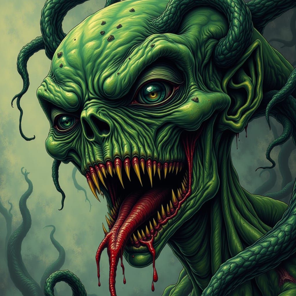 Eerie Alien Vampire with Snake Skin and Hexical Eyes