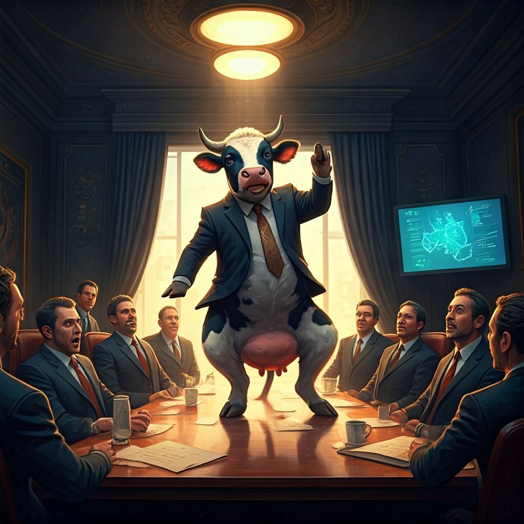 Whimsical Cow Dance at Business Meeting