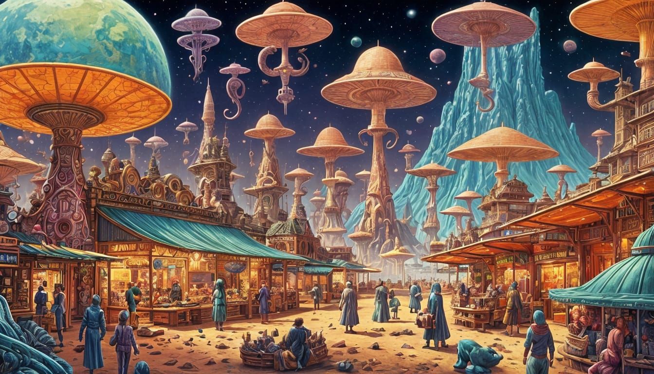 Alien Marketplace on Gas Giant Moon with Psychedelic Sci-Fi ...
