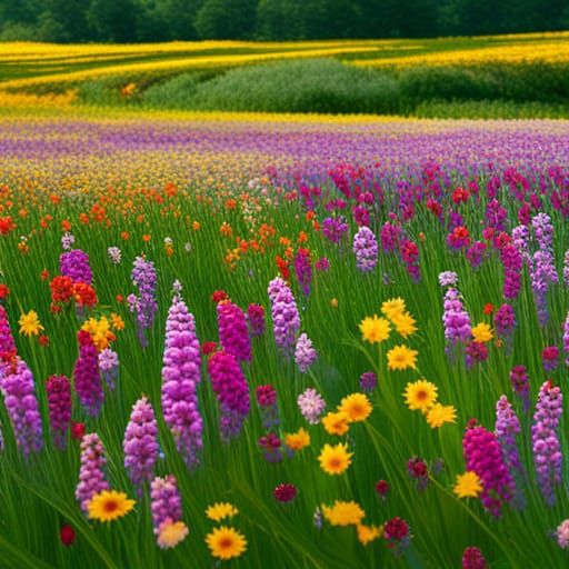 Blooming Wildflower Field in Vivid Color