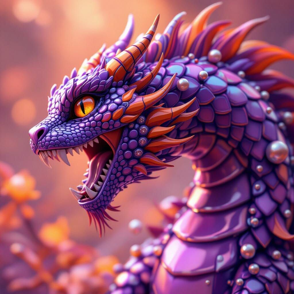 Chrome Purple Cat-Dragon with Orange Stripes