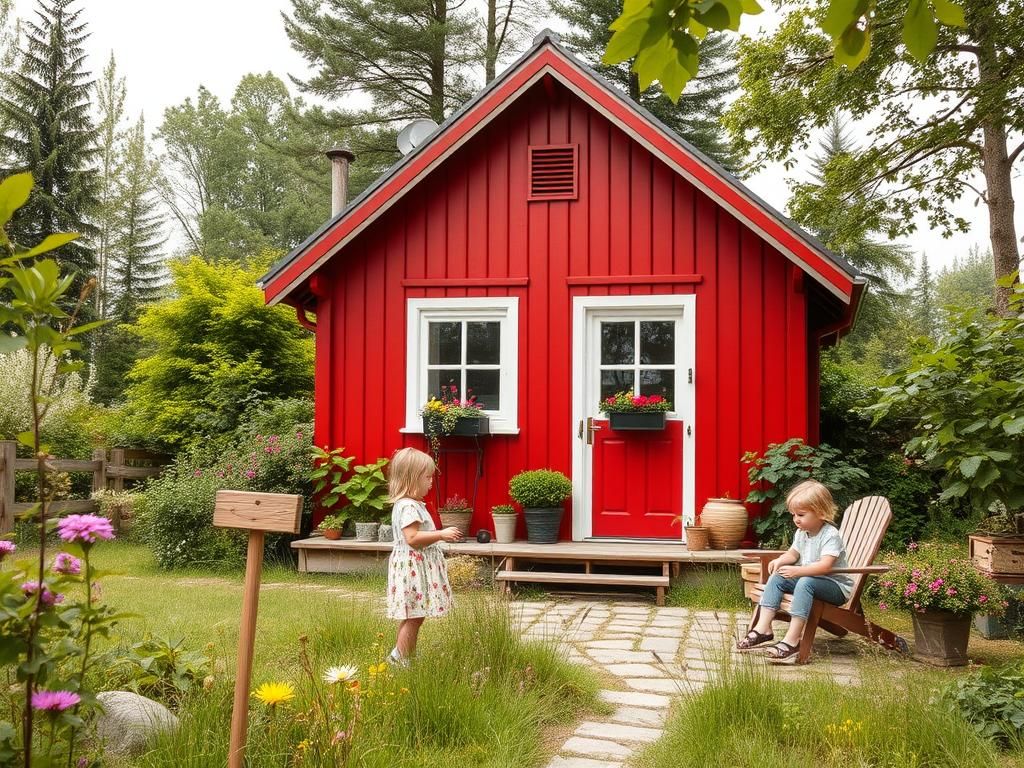 Idyllic Swedish Summer House with Children Playing