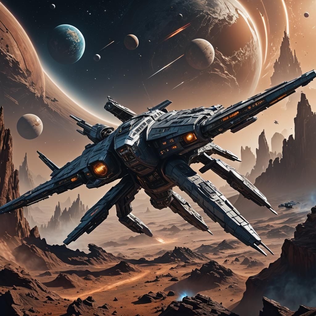 Space Cruiser Ready for Battle, Detailed Matte Painting
