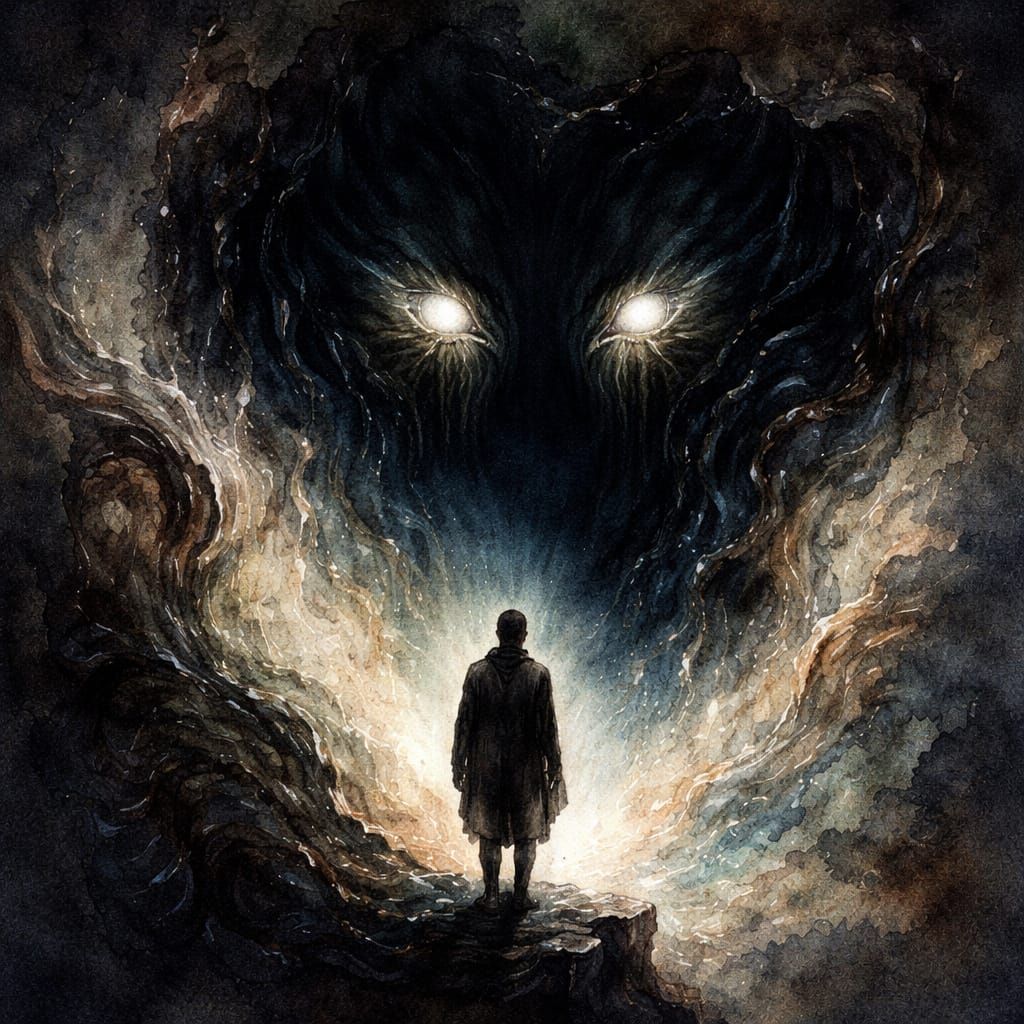 Abyss Gazing Back: Surreal Watercolor Painting