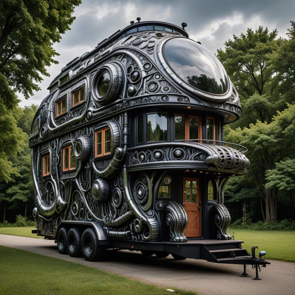Biomechanical Tiny House with Colorful Design