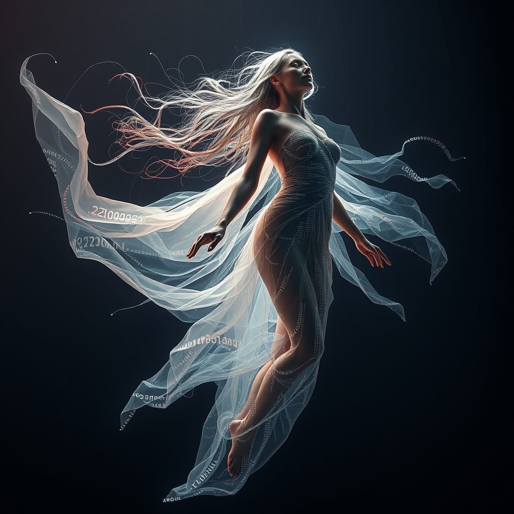 Ethereal Goddess in Digital Vortex