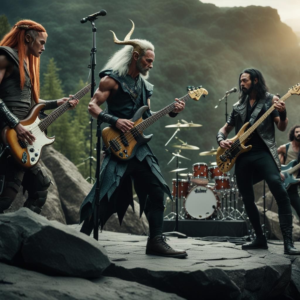 Fantasy Rock Band in Forest Amphitheater, Cinematic Still