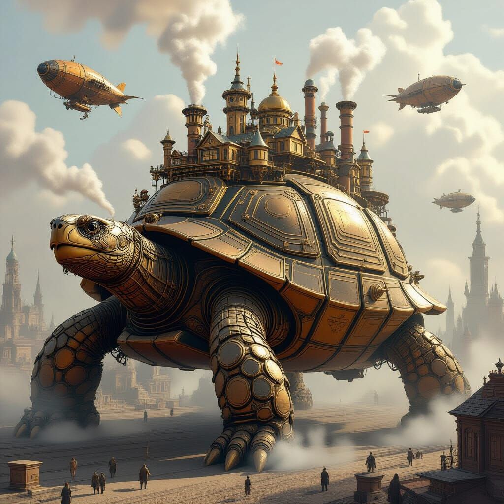 Steampunk City on Giant Clockwork Tortoise
