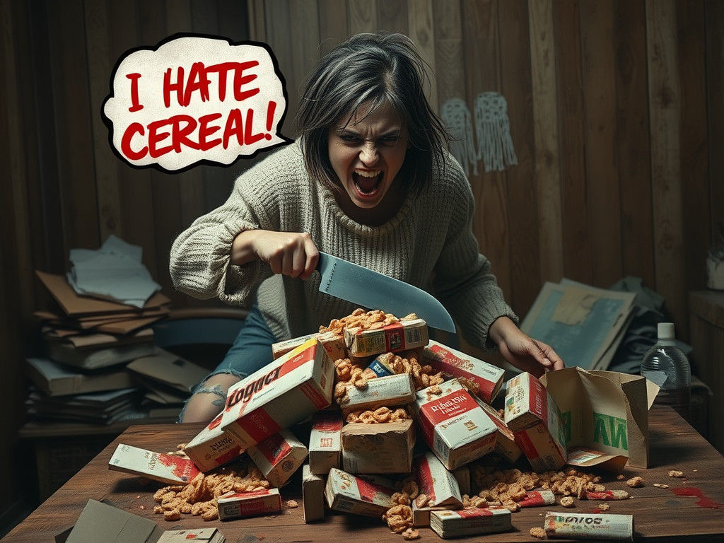 Woman's Cereal Rage: A Matte Painting of Madness