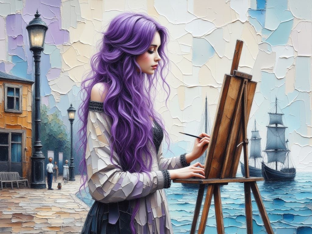 Artist Paints Seascape on Quayside in Watercolour Style