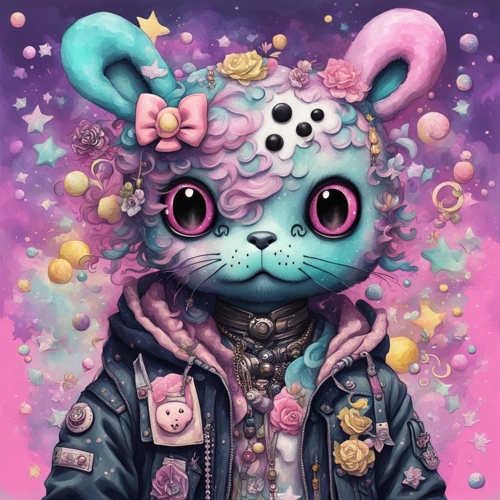Cute Sanrio Creature in Pastel Goth Collage