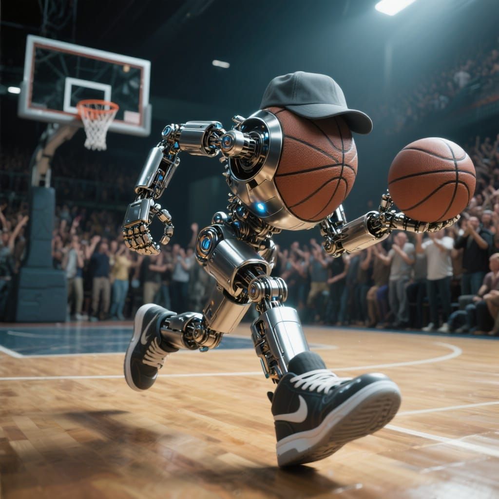 Futuristic Basketball Robot Scores in Crowded Court
