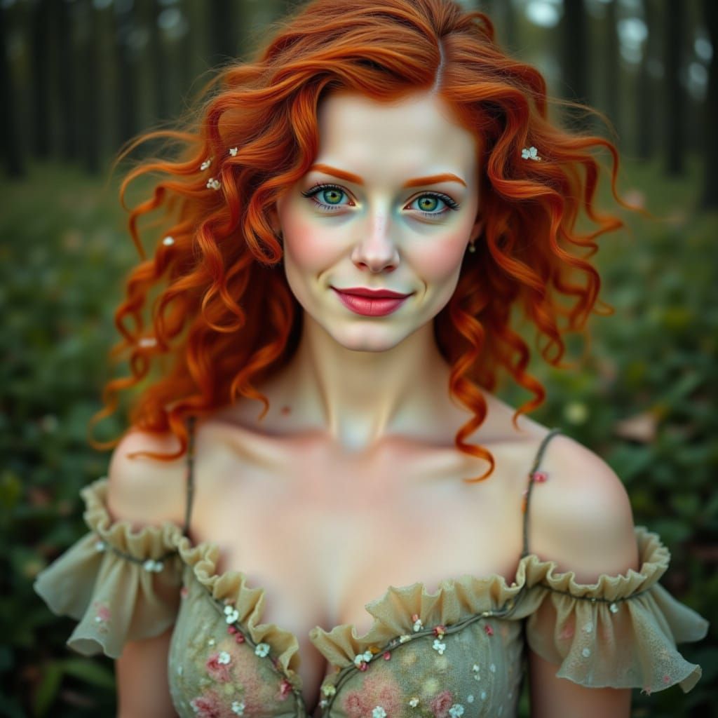 Ginger Haired Woman in Alphonse Mucha Style