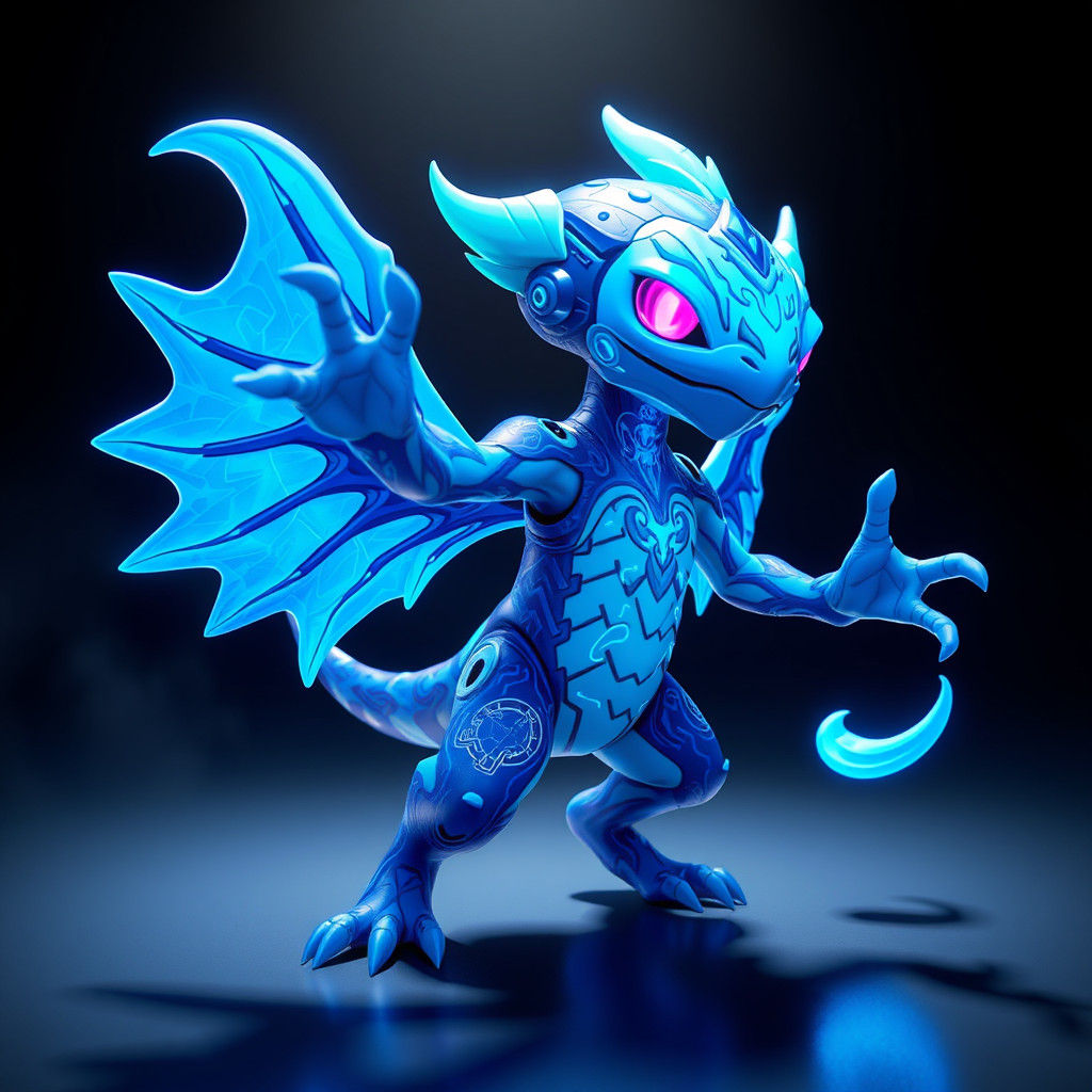 Heroic Blue Creature in Vibrant 3D Anime Style