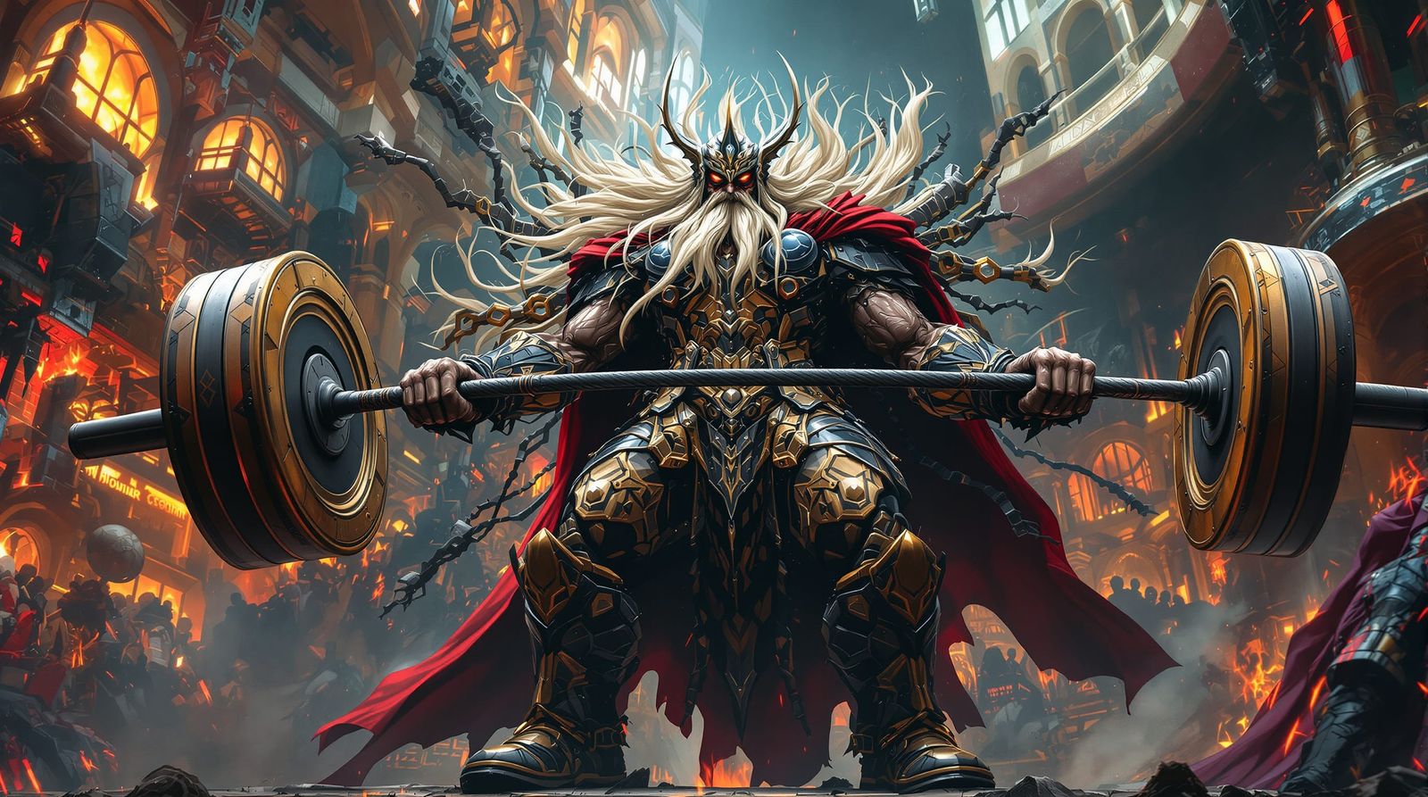 Thor Lifts Two Tractors in Hyperrealistic Surrealism