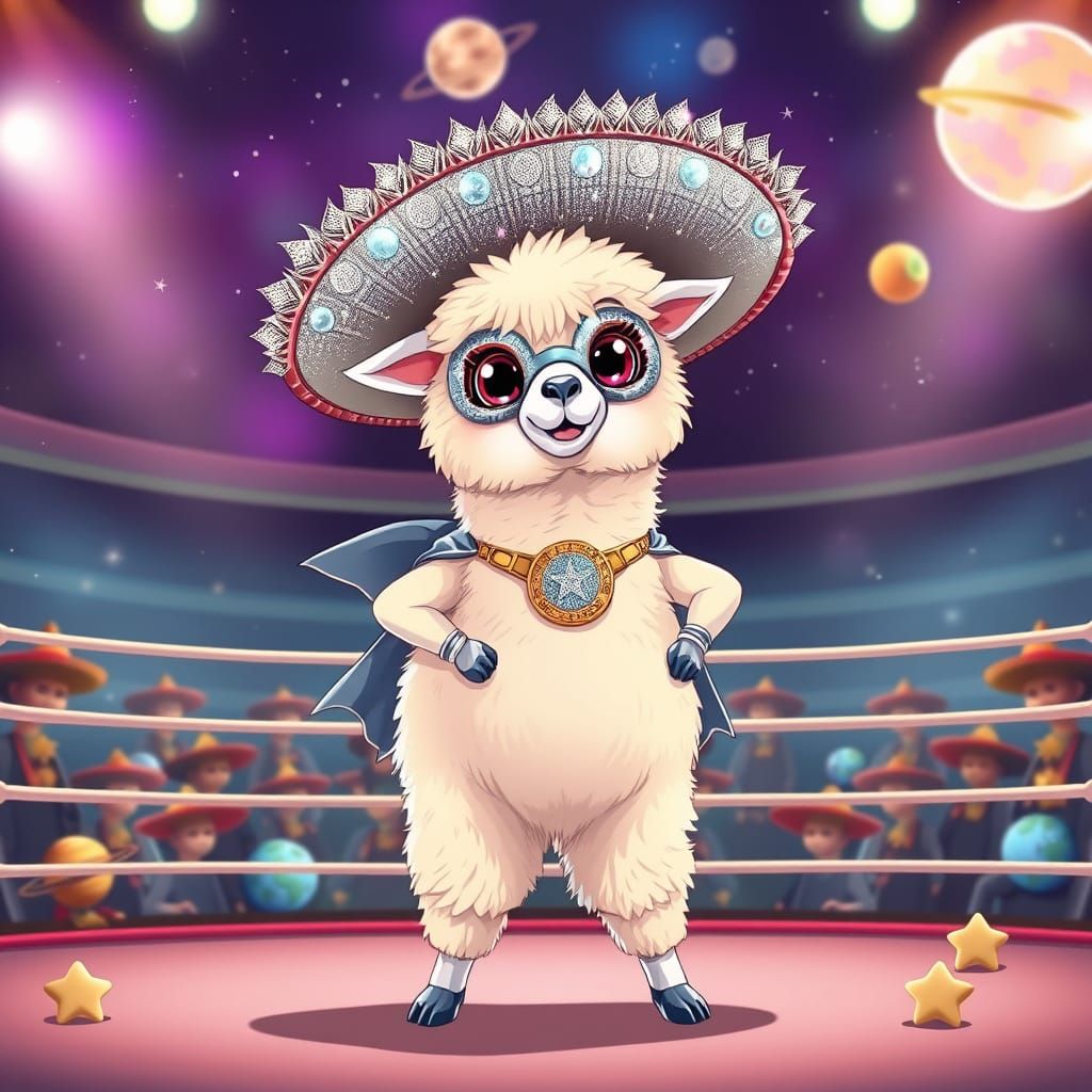 Anime Alpaca Luchador in Cosmic Wrestling Ring
