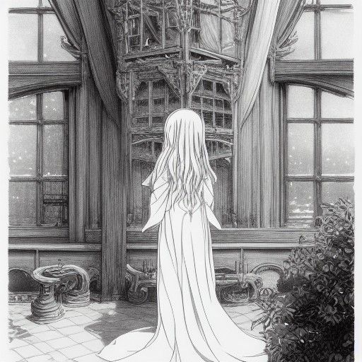 Young Witch in Japanese Castle, Cel-Shaded Illustration