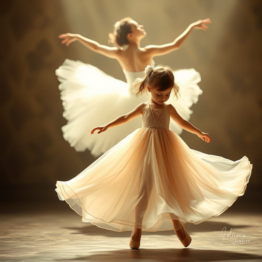Ethereal Double Exposure: Girl Dancing with Ballerina