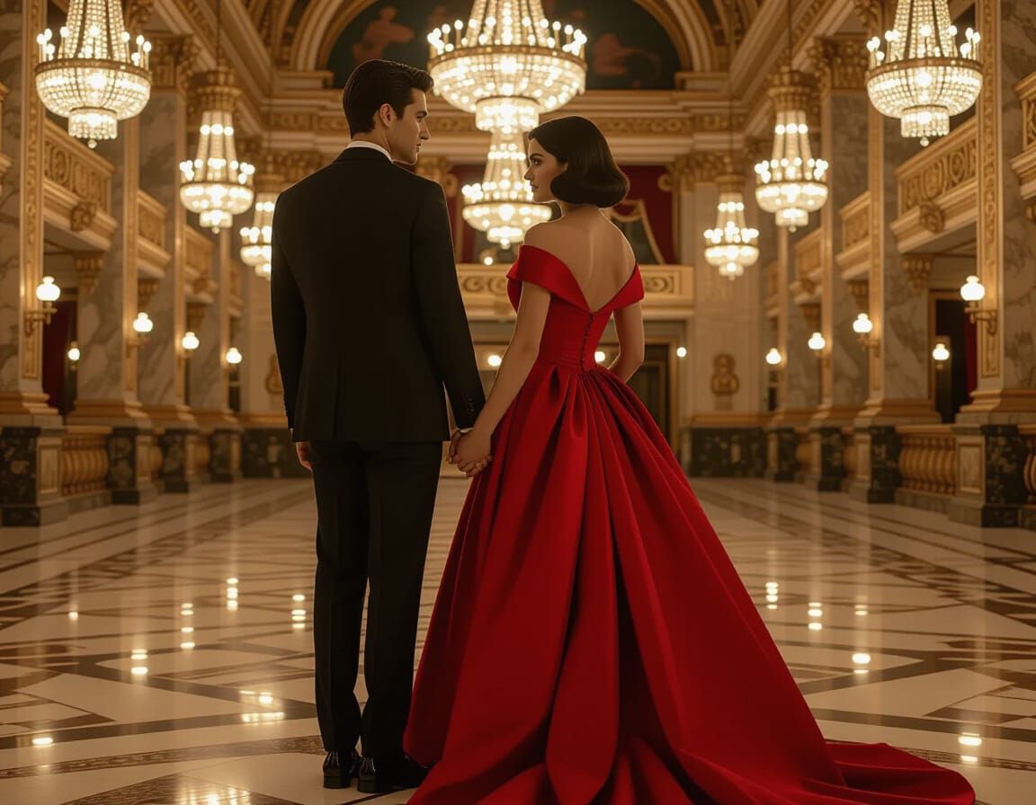 Elegant Couple at Palais Garnier in Art Nouveau Style