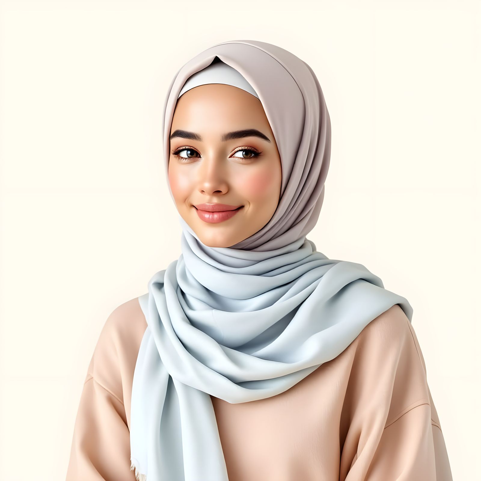 Serene Hijabi Woman in Elegant Pastel-Colored Headscarf