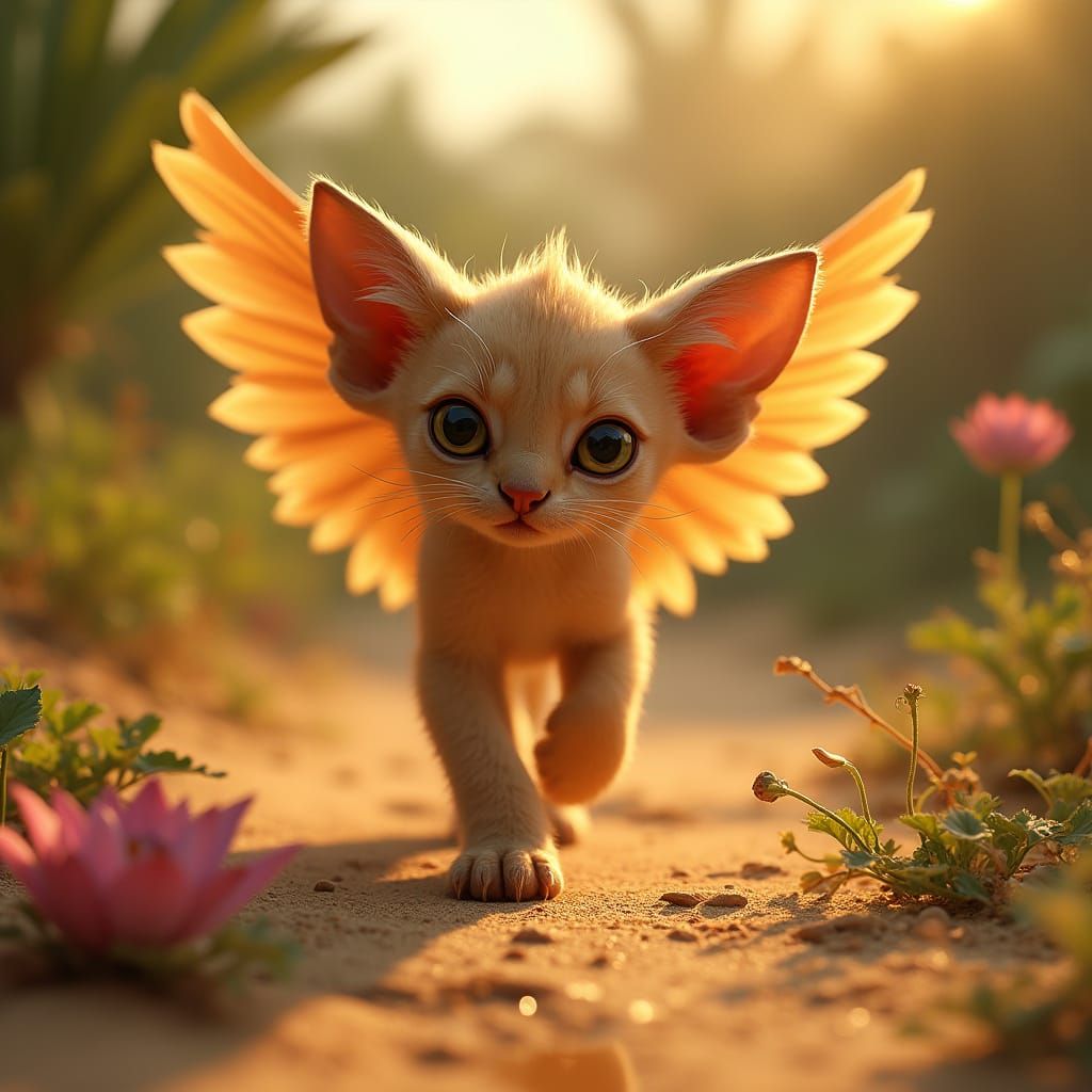 Egyptian Sphinx Cub Plays on Nile River Banks in Vibrant Fan...