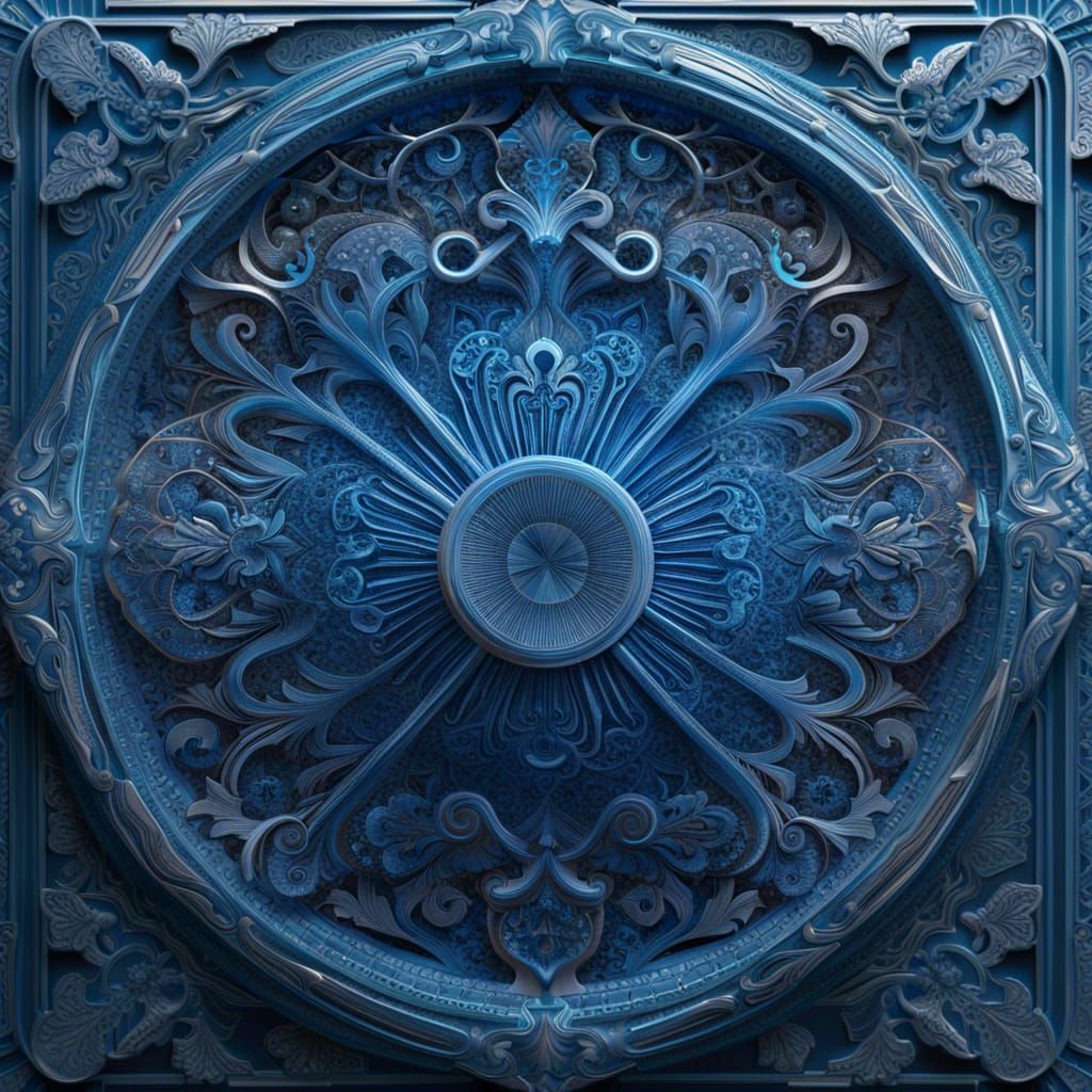 Elaborate Blue Crystal Carving with Engraved Filigree