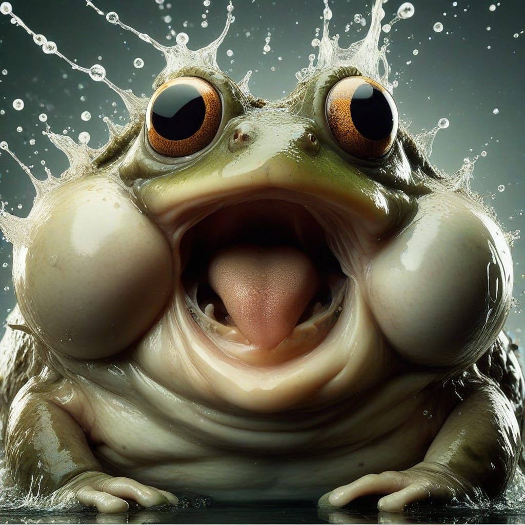 Comical Close-Up of Startled Cross-Eyed Bullfrog