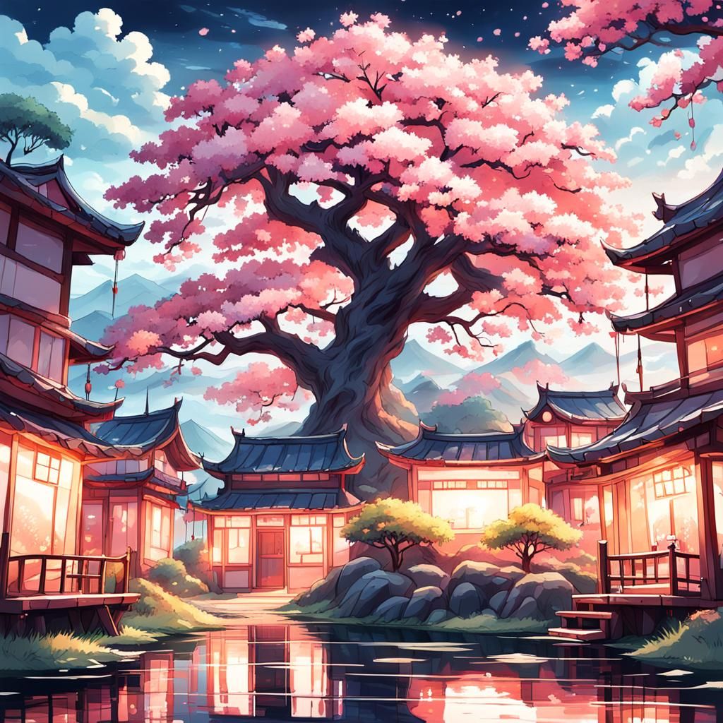 Sakura Tree at Fantasy Harbor, Anime Comic Style