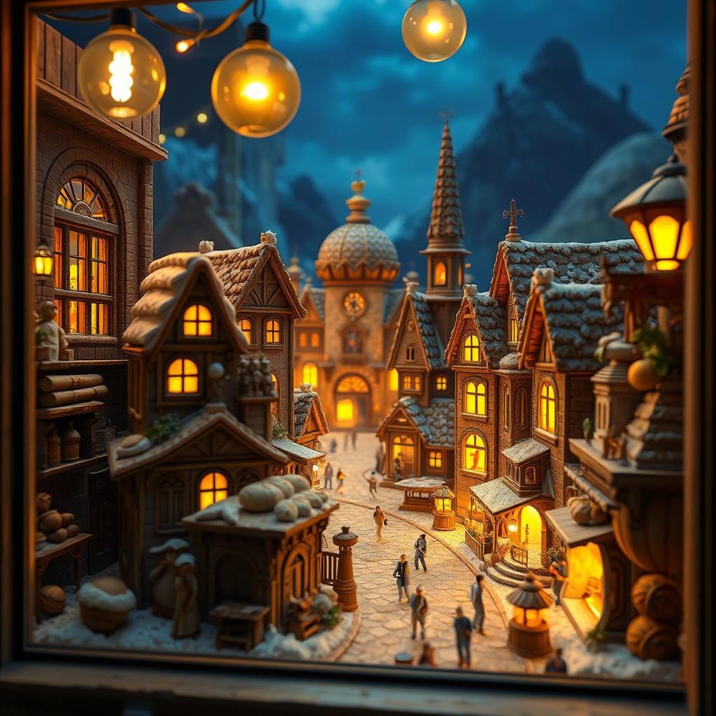 Miniature Bread City in Baker's Window