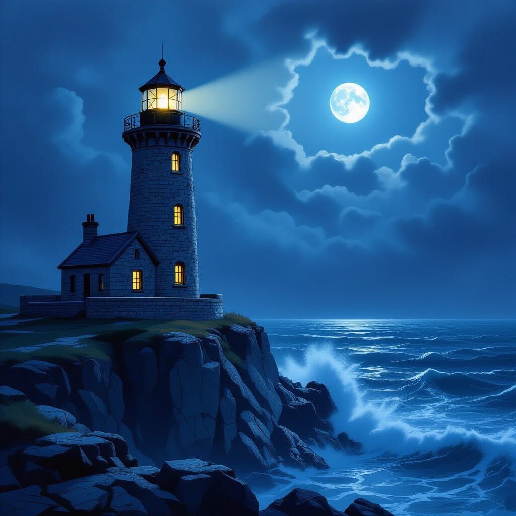 Weathered Lighthouse on Stormy Cliff Edge