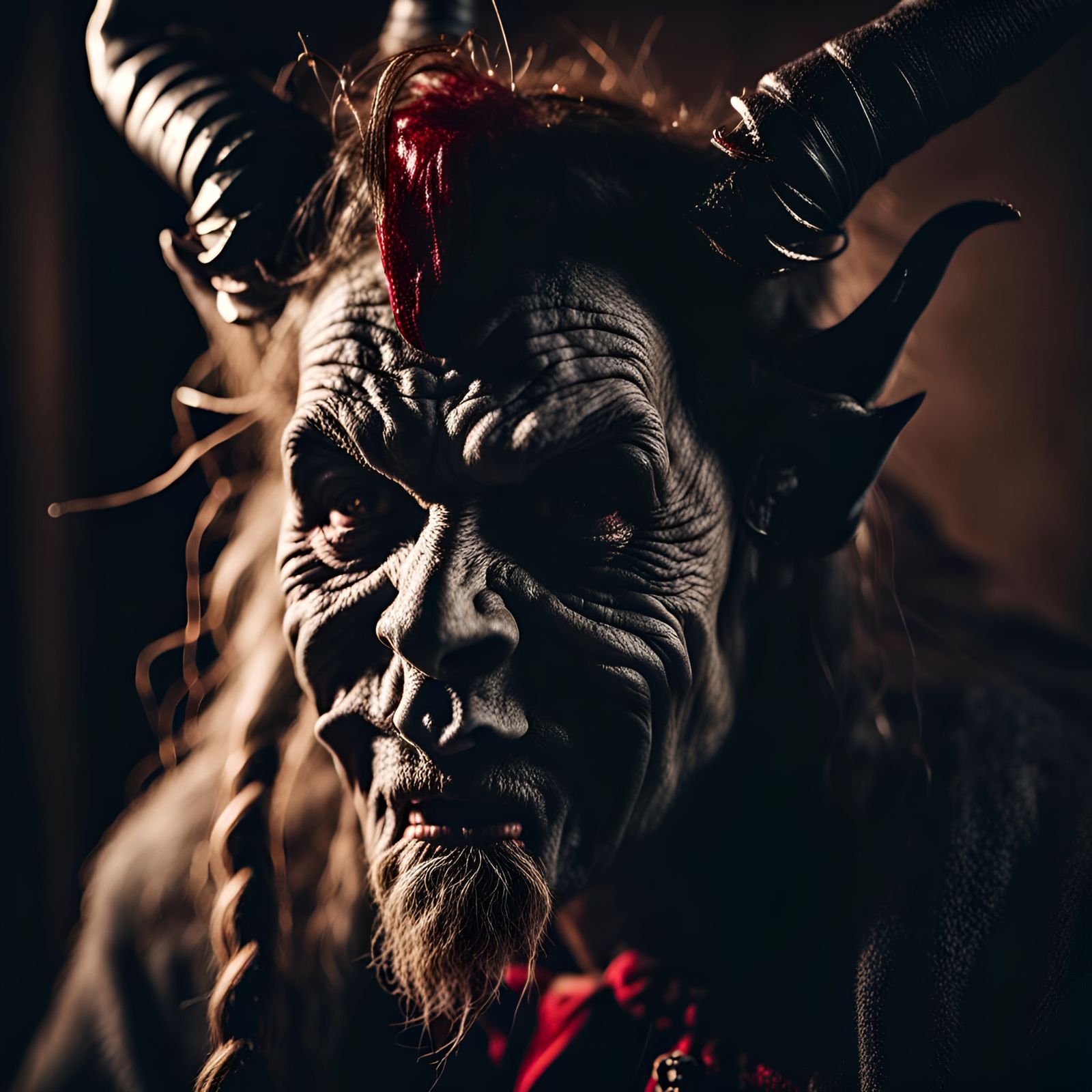 Krampus Celebrates Halloween: Close-Up Portrait