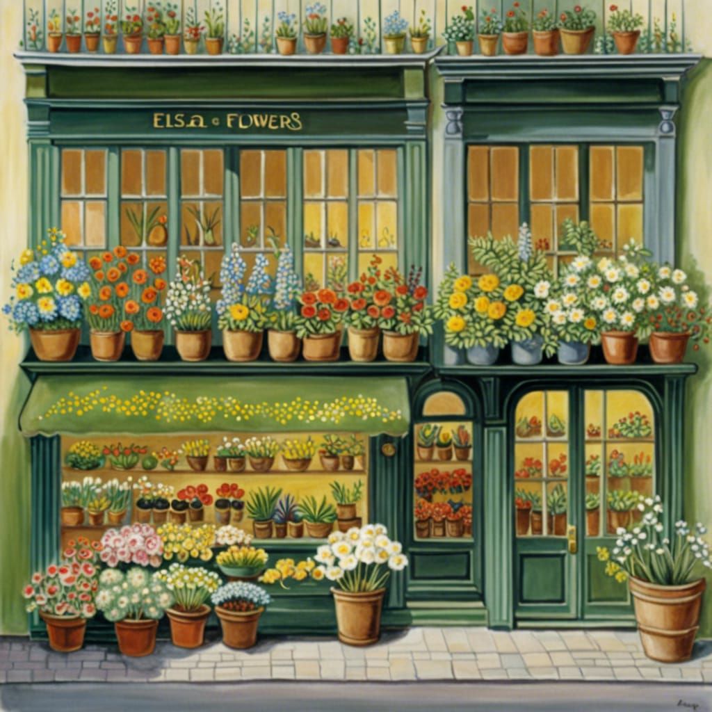 Charming Flower Shop Illustration in Old Town