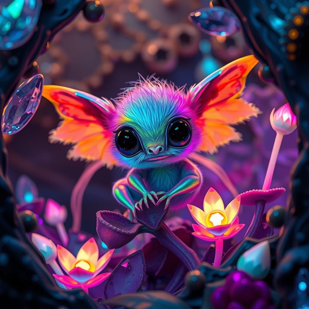 Iridescent Alien Critter in Dark Crystal Cave