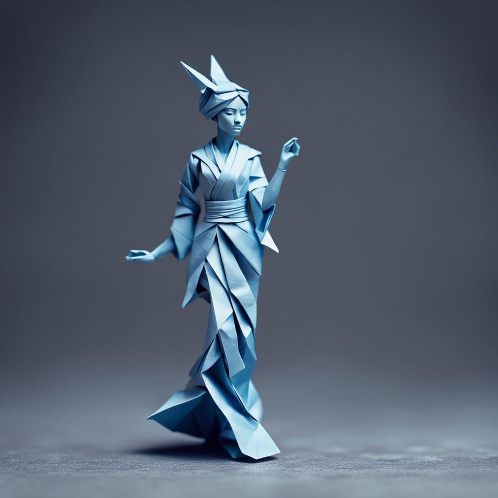 A Goddess Walking on the Ground in Origami Style
