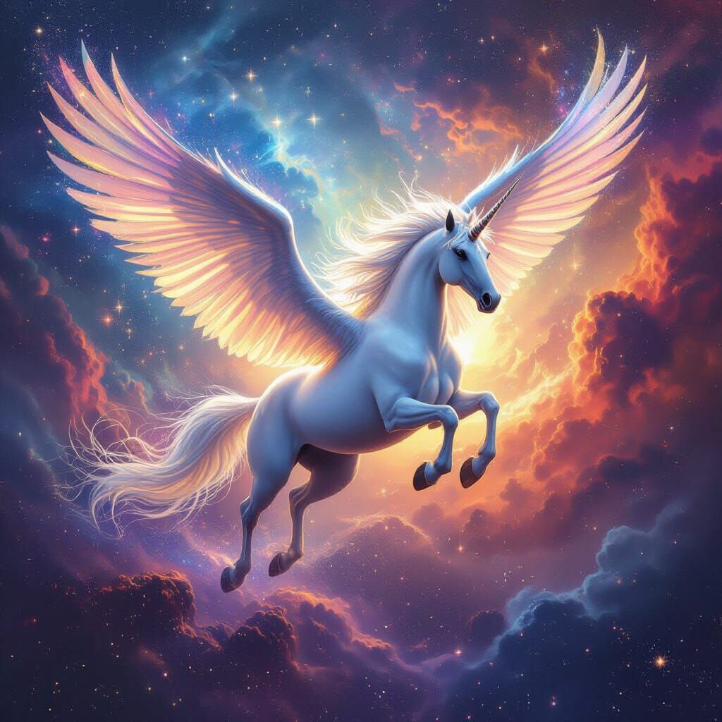 Pegasus Soaring Through Galaxy in Fantasy Art Style