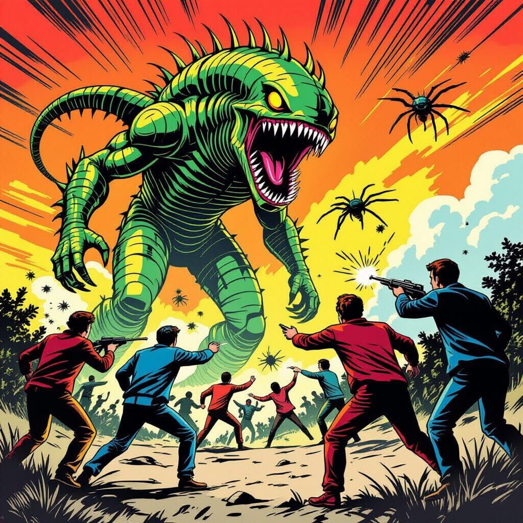 Defending Refugees from Giant Triffids, Comic Book Style